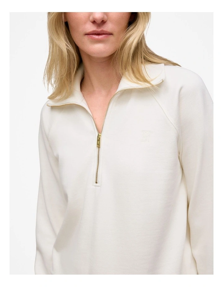 Terry Relaxed Zip Sweat in White image 3