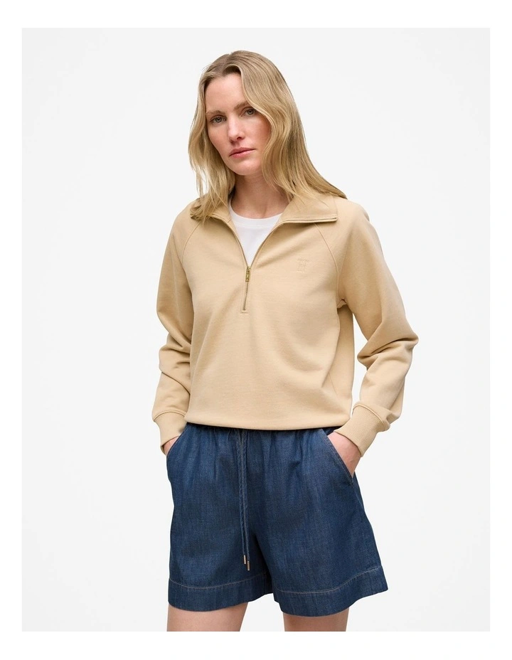 Terry Relaxed Zip Sweat in Sand image 1