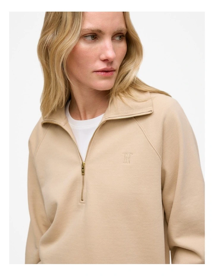 Terry Relaxed Zip Sweat in Sand image 3
