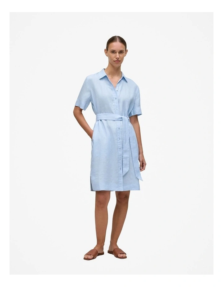 Linen Belted Shift Dress in Blue Marble image 1
