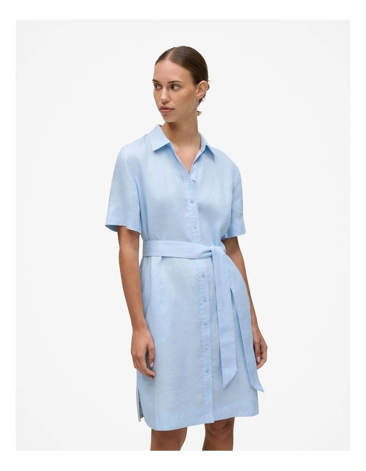 Linen Belted Shift Dress in Blue Marble image 2