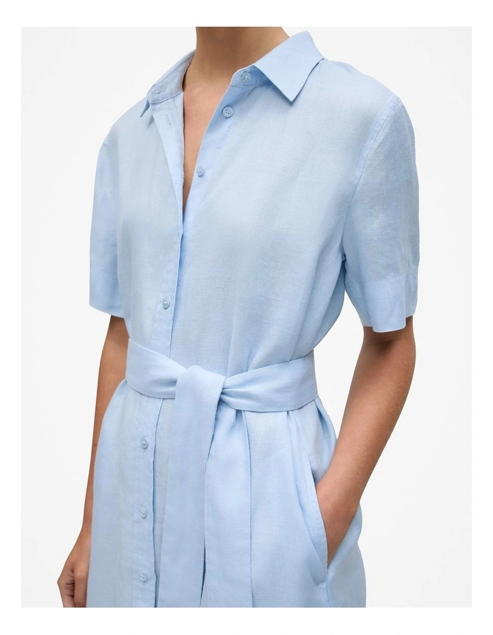 Linen Belted Shift Dress in Blue Marble image 3