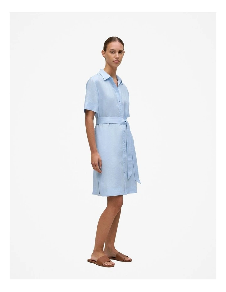 Linen Belted Shift Dress in Blue Marble image 4