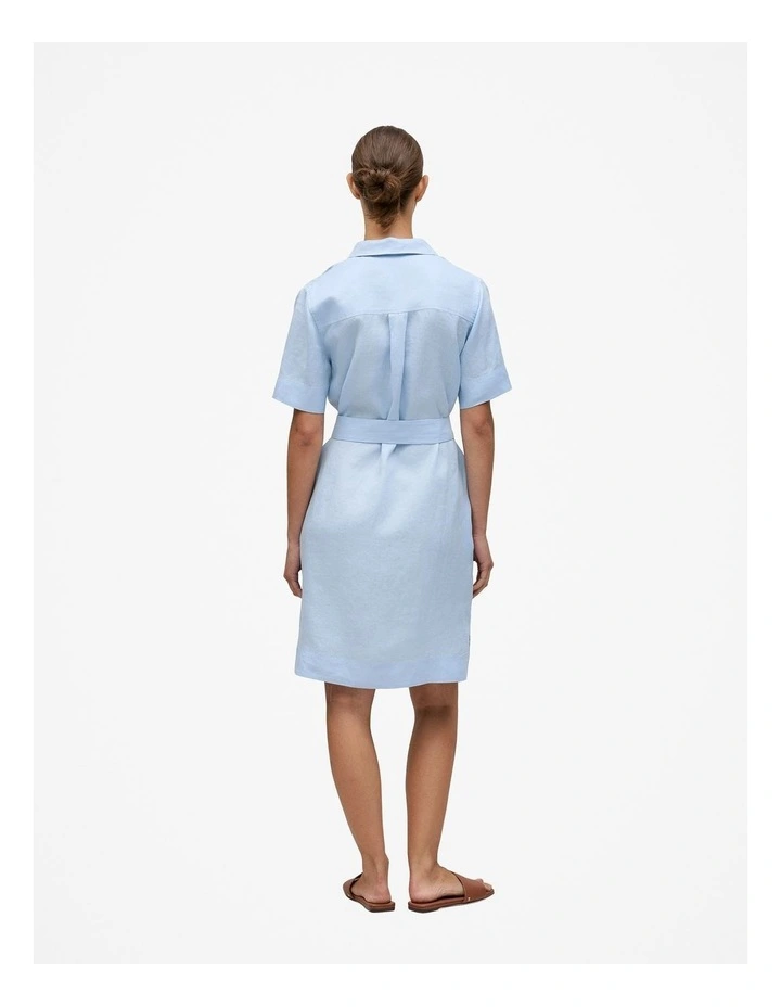 Linen Belted Shift Dress in Blue Marble image 5