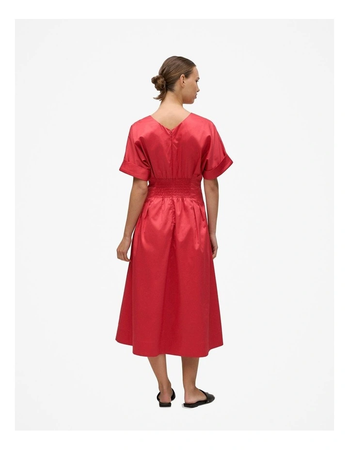 Cotton Sateen Pleat Waist Dress in Crimson in Pink image 6