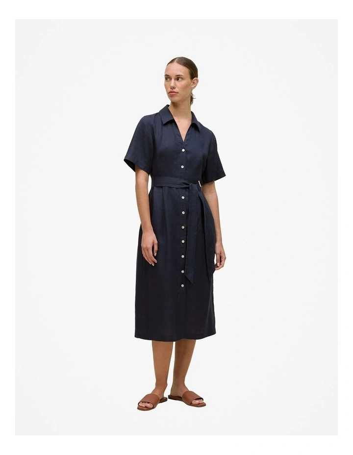 Linen Button Detail Shirt Dress in Night Sky image 1