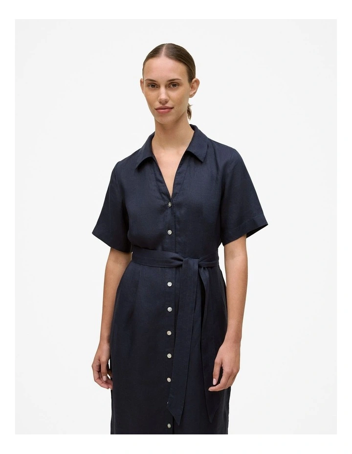 Linen Button Detail Shirt Dress in Night Sky image 2