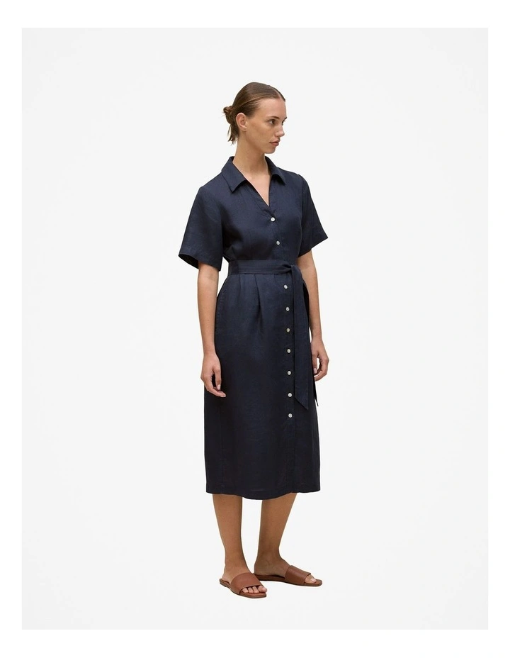 Linen Button Detail Shirt Dress in Night Sky image 4