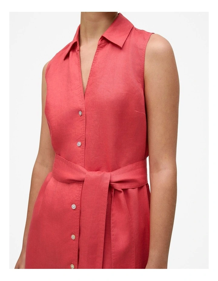 Linen Sleeveless Shirt Dress in Crimson in Pink image 4