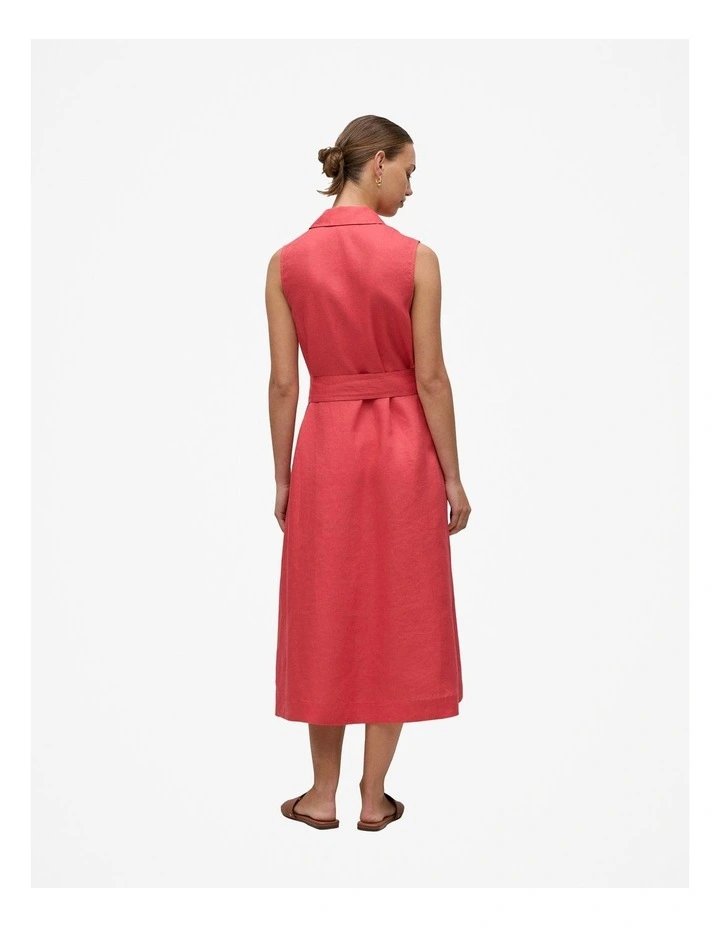Linen Sleeveless Shirt Dress in Crimson in Pink image 5