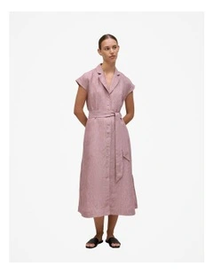 Linen End On End Stripe Shirt Dress in Light Pink