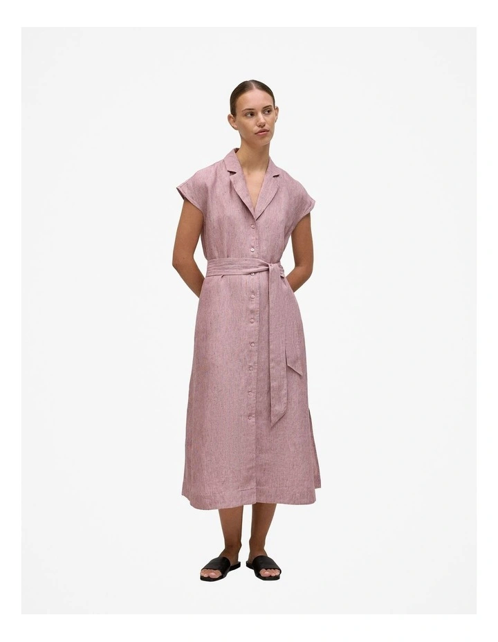 Linen End On End Stripe Shirt Dress in Light Pink image 1