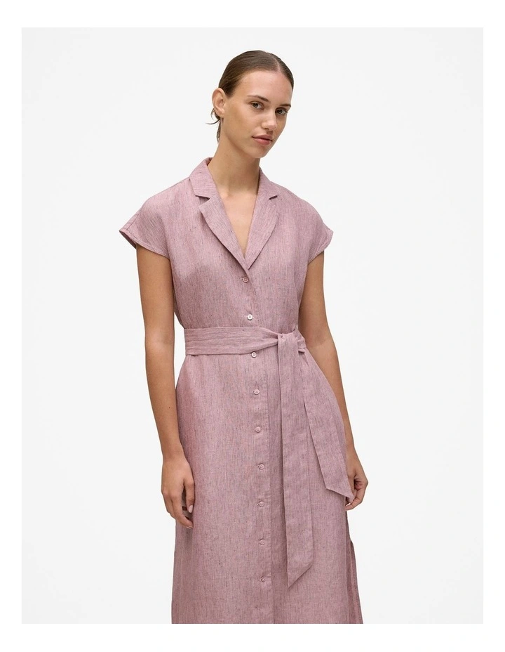 Linen End On End Stripe Shirt Dress in Light Pink image 3