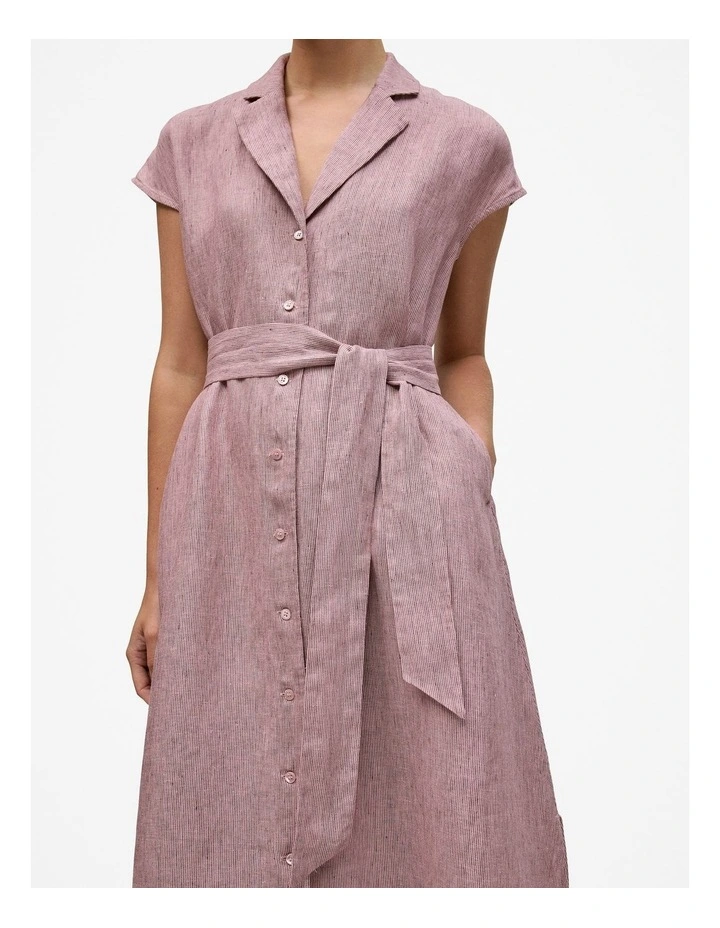Linen End On End Stripe Shirt Dress in Light Pink image 4