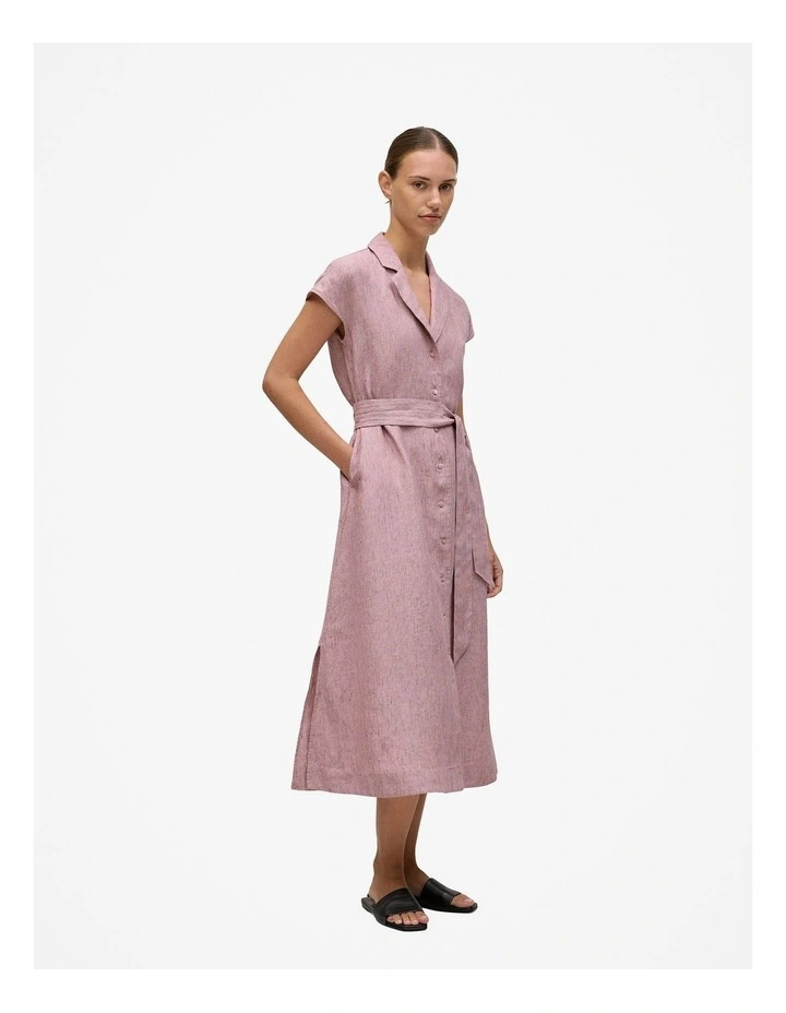 Linen End On End Stripe Shirt Dress in Light Pink image 5