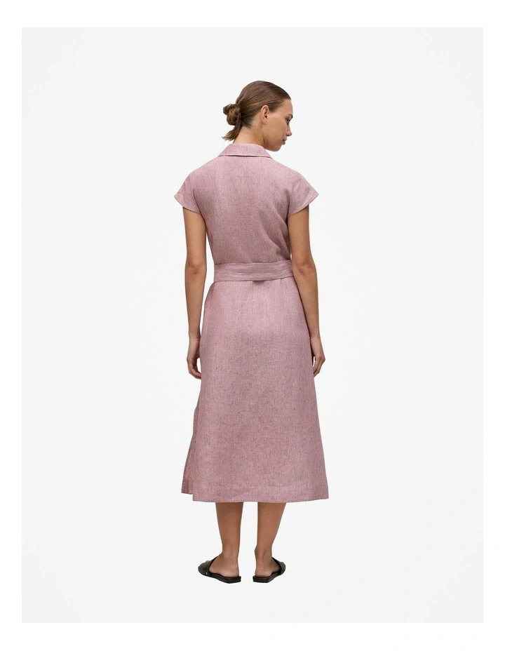 Linen End On End Stripe Shirt Dress in Light Pink image 6