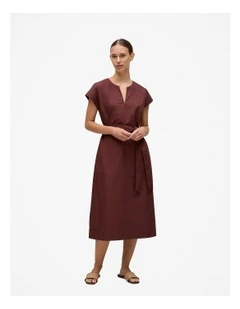 Cotton Poplin Cap Sleeve Belted Dress in Espresso