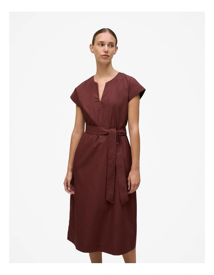 Cotton Poplin Cap Sleeve Belted Dress in Espresso image 3