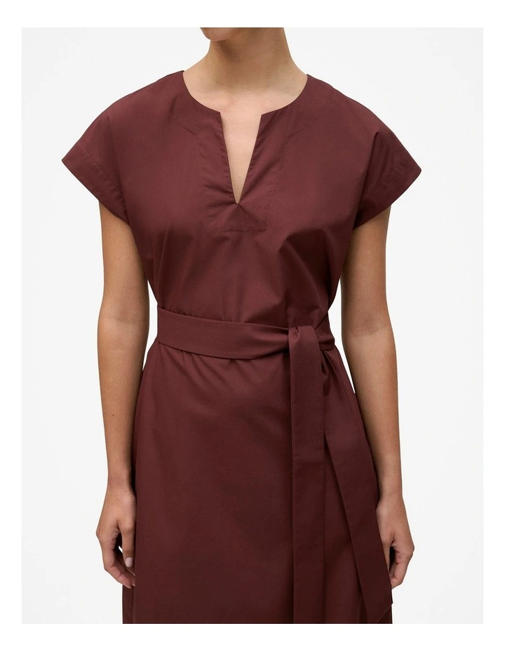 Cotton Poplin Cap Sleeve Belted Dress in Espresso image 4