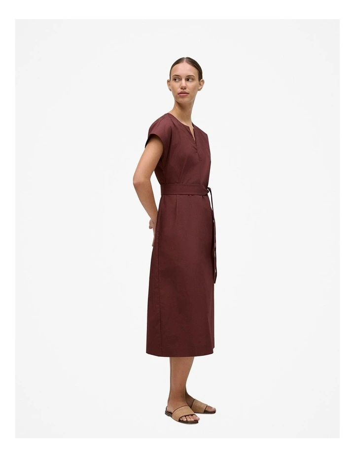 Cotton Poplin Cap Sleeve Belted Dress in Espresso image 5