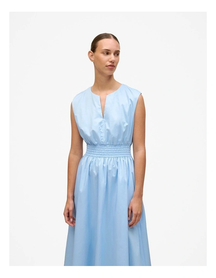 Cotton Sateen Shirred Waist Dress in Blue Marble image 2