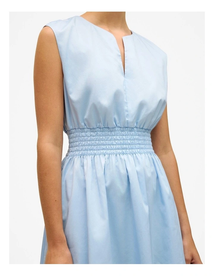 Cotton Sateen Shirred Waist Dress in Blue Marble image 3