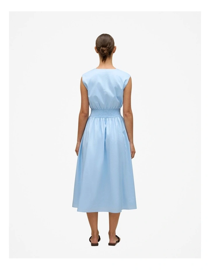 Cotton Sateen Shirred Waist Dress in Blue Marble image 5