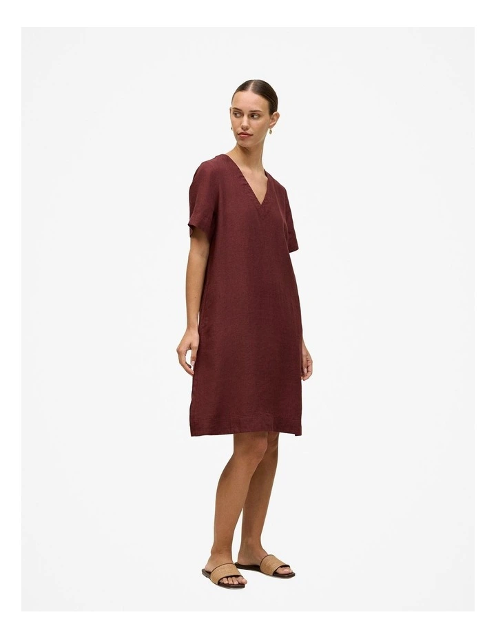 Linen V Neck Popover Shift Dress in Espresso image 4