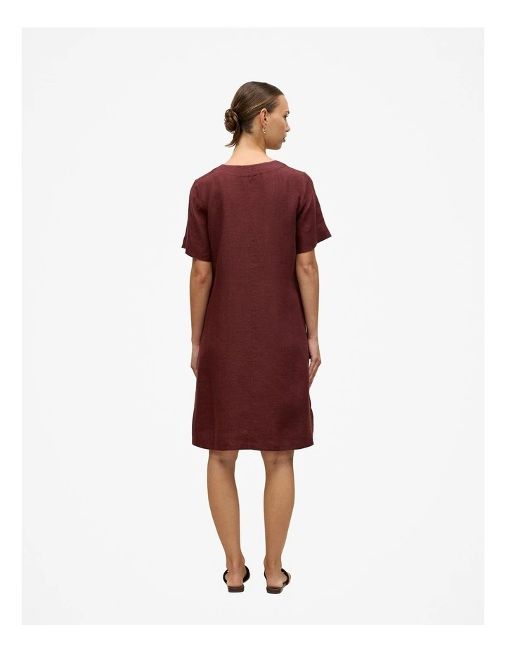 Linen V Neck Popover Shift Dress in Espresso image 5
