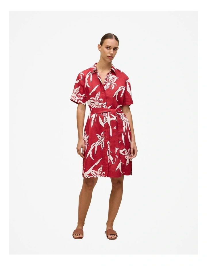 Wild Iris Linen Belted Shift Dress in Cherry Red image 1