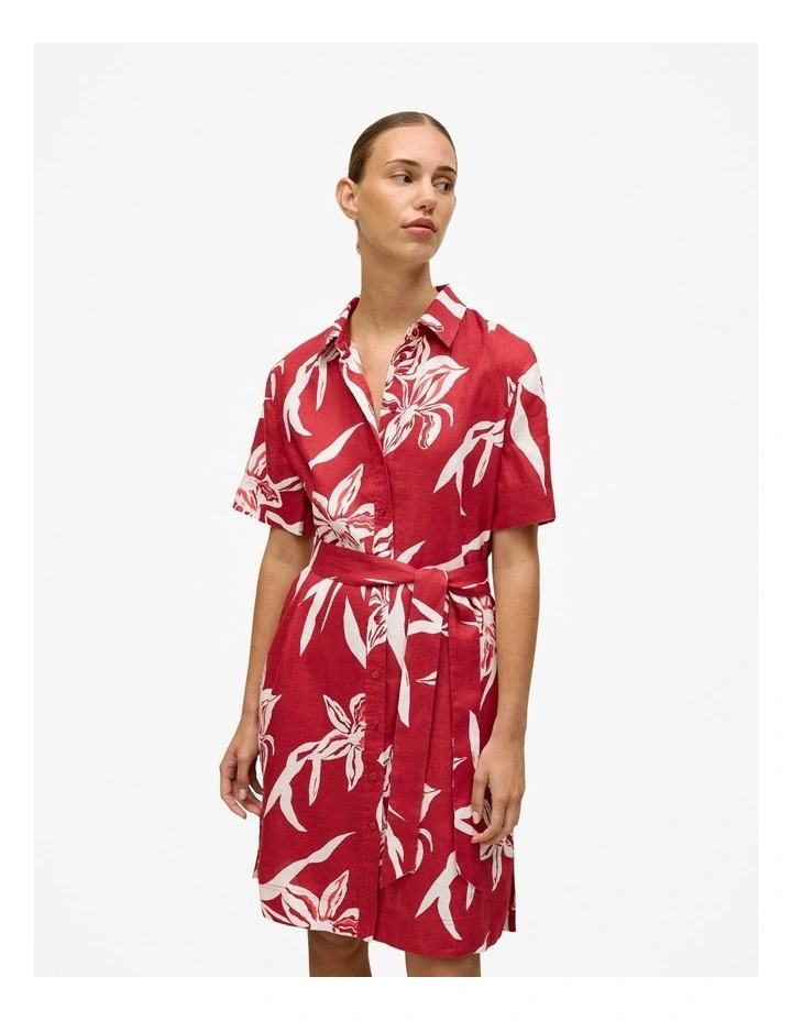 Wild Iris Linen Belted Shift Dress in Cherry Red image 2