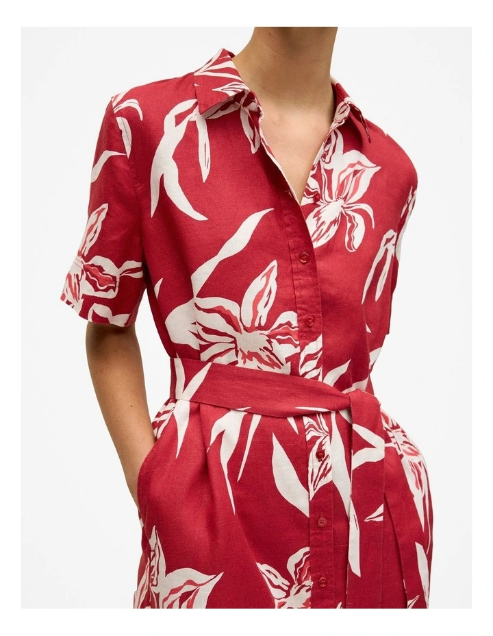 Wild Iris Linen Belted Shift Dress in Cherry Red image 3