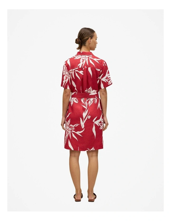 Wild Iris Linen Belted Shift Dress in Cherry Red image 4