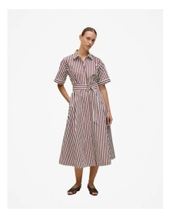 Poplin Stripe Belted Dress in Espresso
