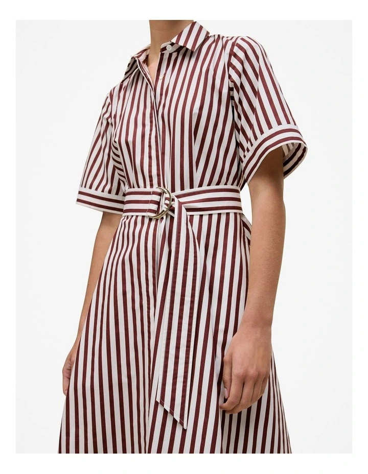 Poplin Stripe Belted Dress in Espresso image 3