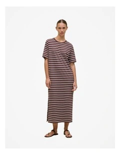 Cotton Stripe Relaxed T-shirt Dress in Espresso