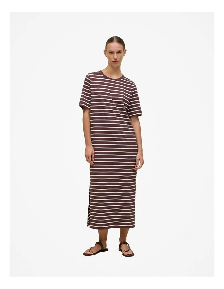 Cotton Stripe Relaxed T-shirt Dress in Espresso image 1