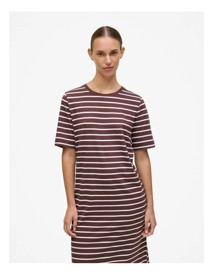 Cotton Stripe Relaxed T-shirt Dress in Espresso image 2