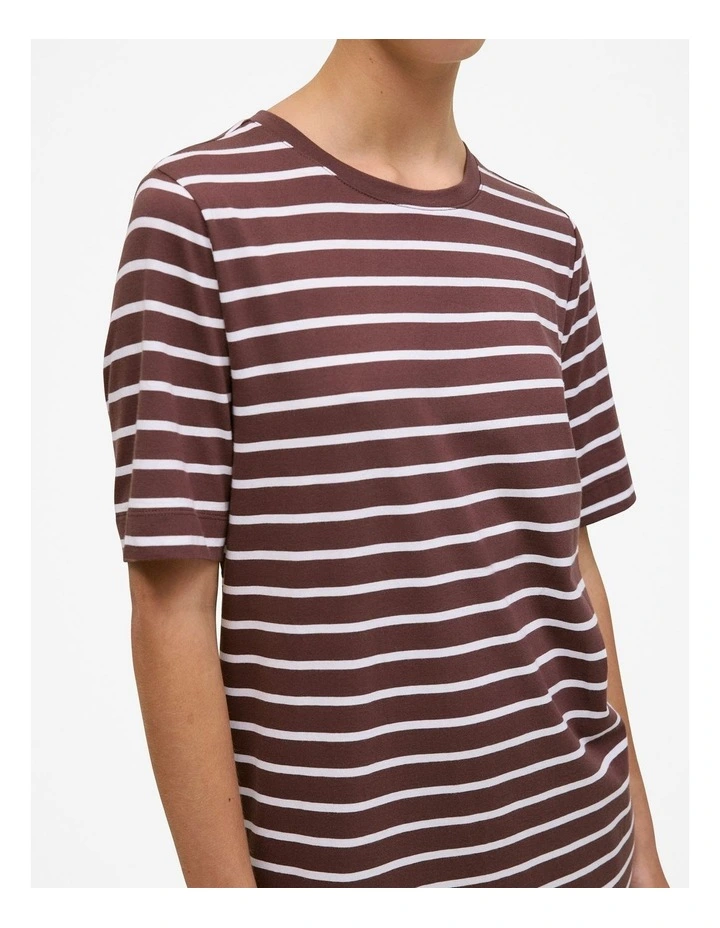 Cotton Stripe Relaxed T-shirt Dress in Espresso image 3