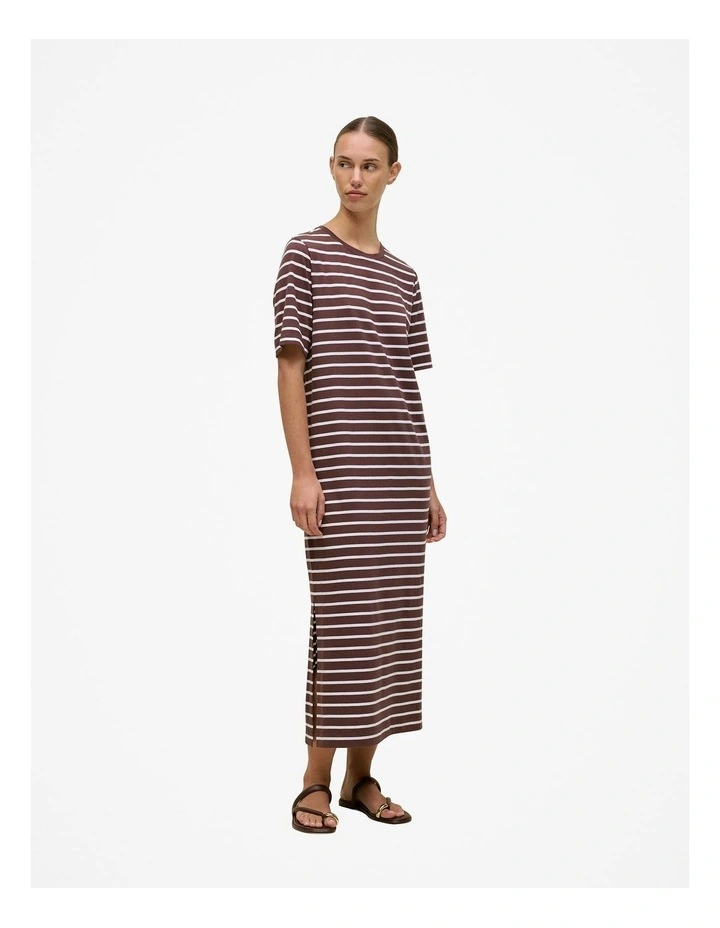 Cotton Stripe Relaxed T-shirt Dress in Espresso image 4