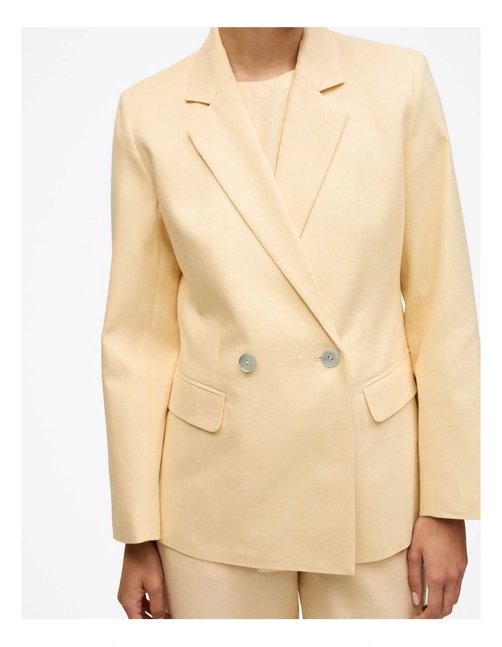Linen Cotton Herringbone Double Breasted Blazer in Butter image 4