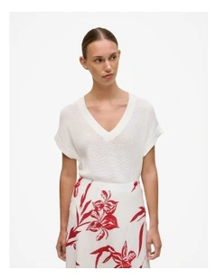 Mercerised Cotton Relaxed V Neck Knit in White