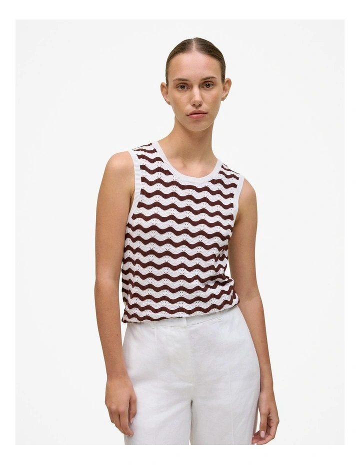 Cotton Pointelle Wave Stripe Tank in Espresso image 1