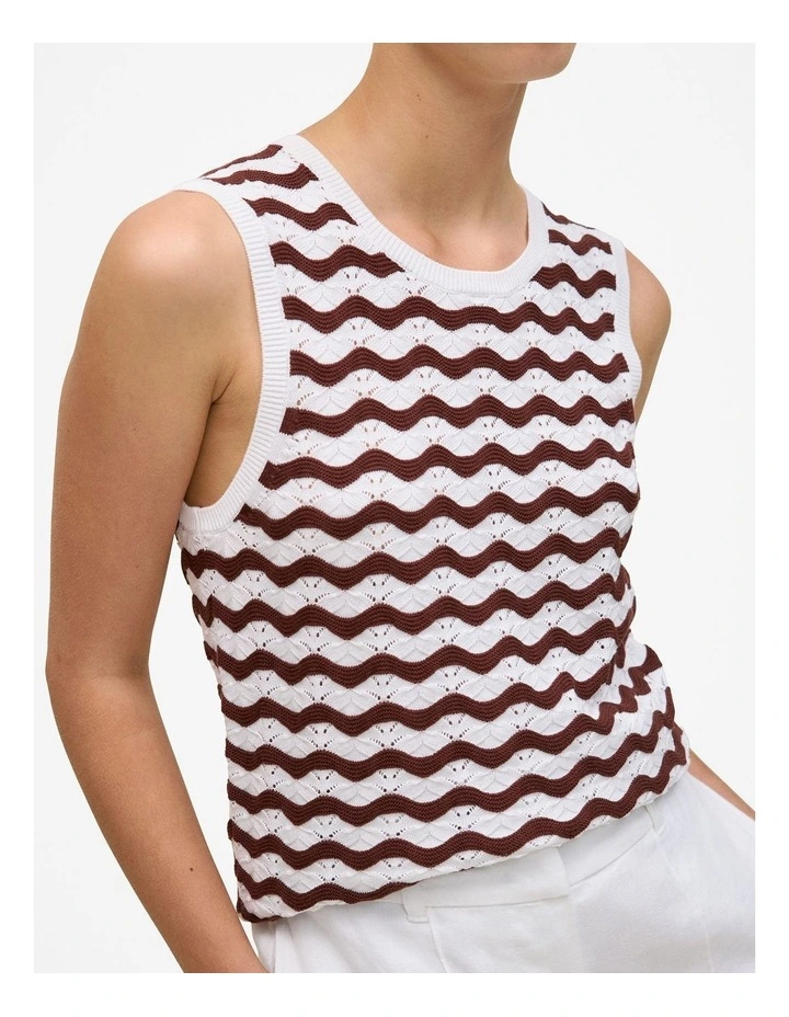 Cotton Pointelle Wave Stripe Tank in Espresso image 4
