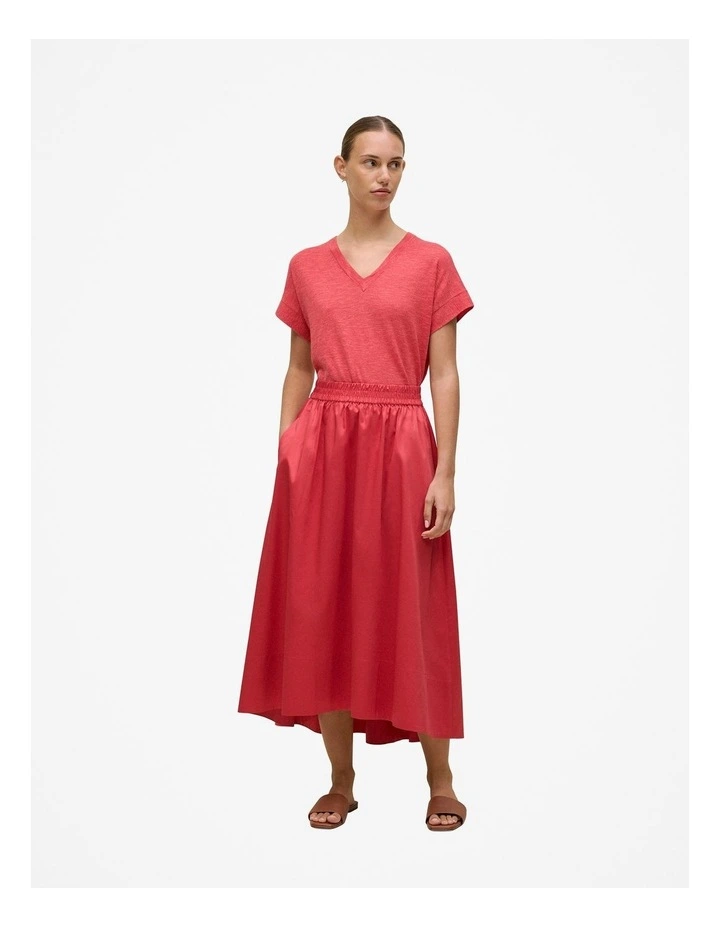 Linen Cotton Relaxed V Neck T-shirt in Crimson image 2