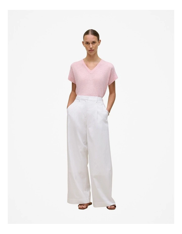 Linen Cotton Relaxed V Neck T-shirt in Light Pink image 2