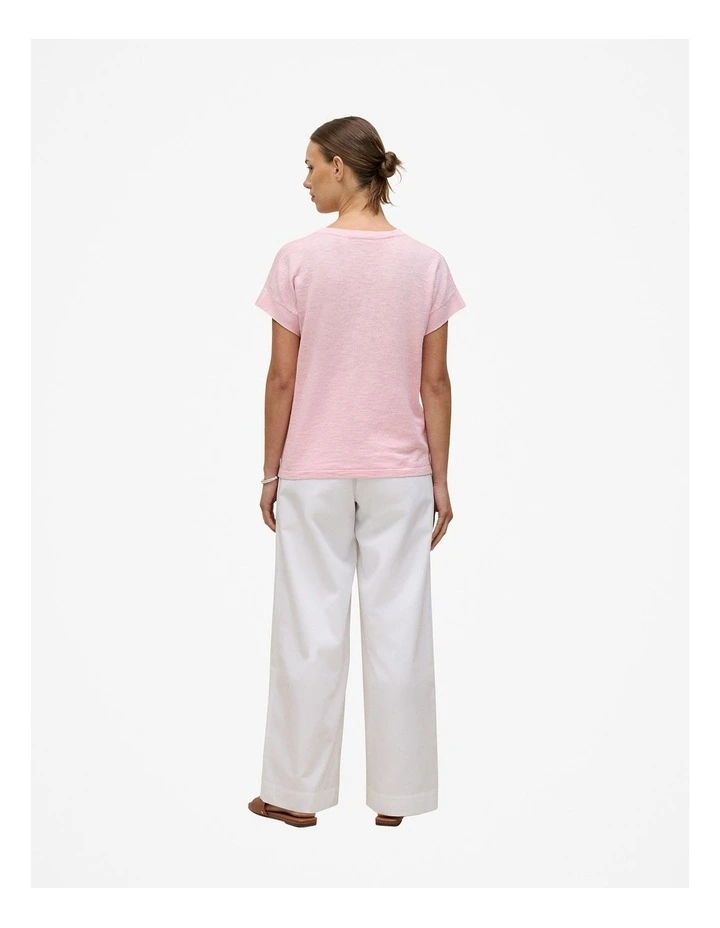 Linen Cotton Relaxed V Neck T-shirt in Light Pink image 4
