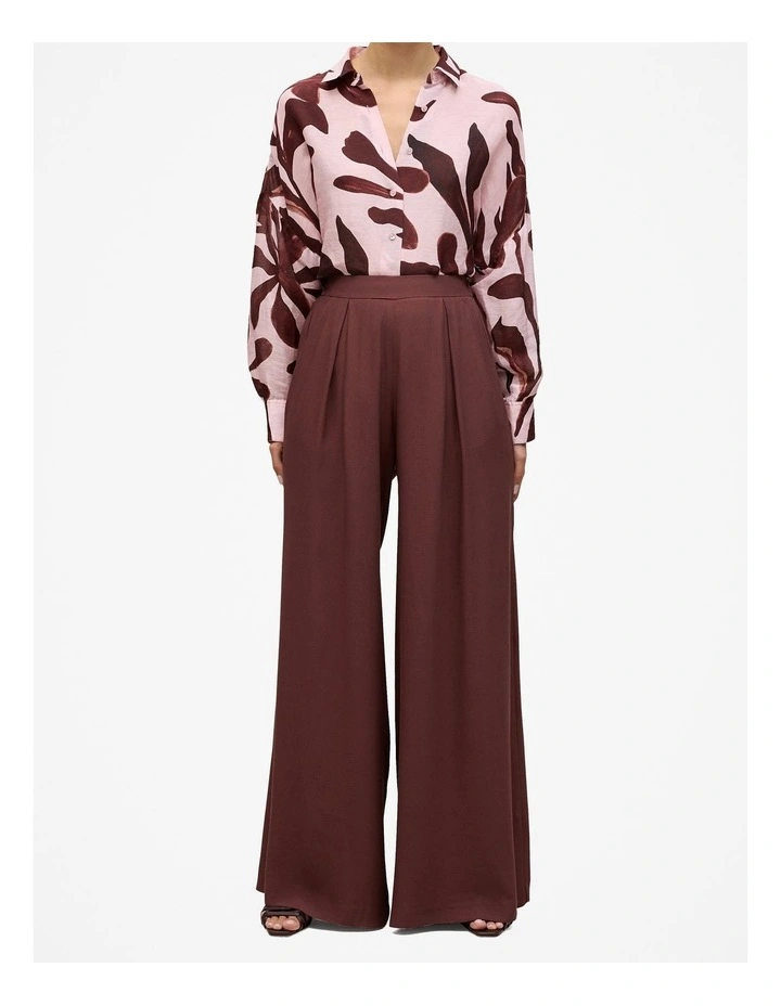 Pleat Detail Palazzo Pant in Espresso image 1