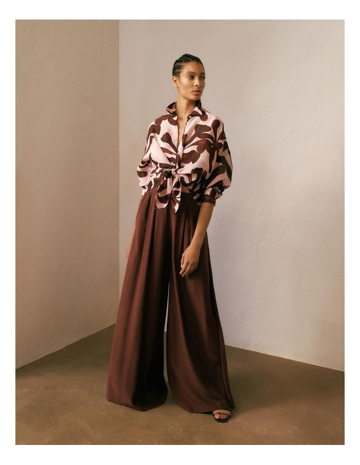 Pleat Detail Palazzo Pant in Espresso image 2