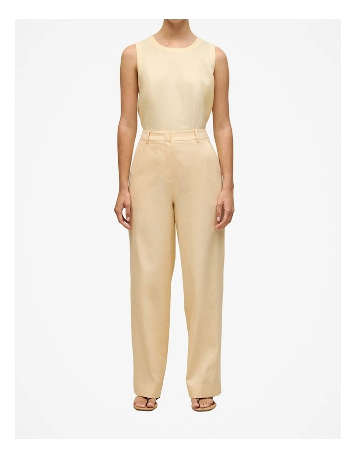 Linen Cotton Herringbone Tailored Wide Leg Pant in Butter image 1